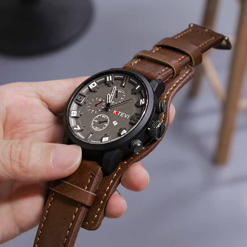 Luxury Watch Audemars Piguet - レトロメンズ腕時計クラシック高級ビジネスクォーツ時計ファッションビッグダイヤルレザーストラップ日付ミリタリー腕時計男性用
