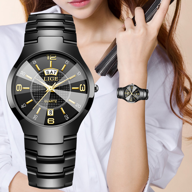 Luxury Watch Straps - LIGE ファッションエレガントな女性の腕時計高級セラミックストラップ自動日付週防水小さなダイヤルクォーツ時計女性のためのギフト