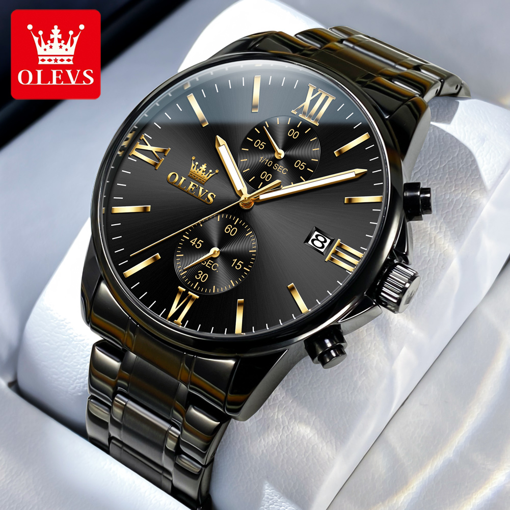 Luxury Watch Exhibition - OLEVS 2886 クラシックブラッククォーツ時計男性用エレガントなクロノグラフ自動日付時計防水発光トップブランドメンズ腕時計