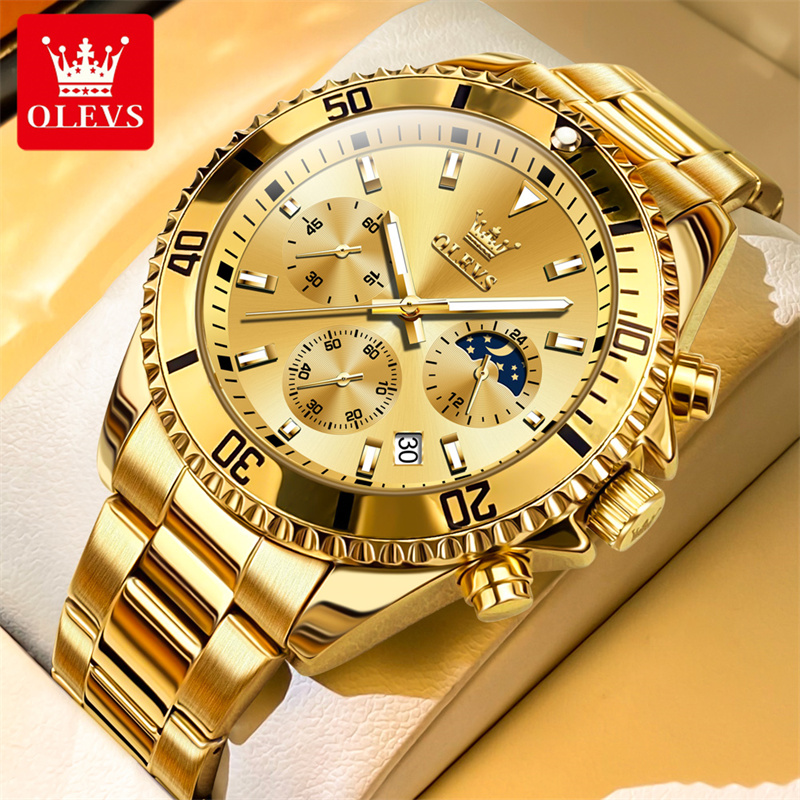 Luxury Watch Exhibition - Olevs-高級メンズウォッチ,ミリタリー腕時計,ゴールド,クォーツ,耐水性,発光,ステンレススチール,男性