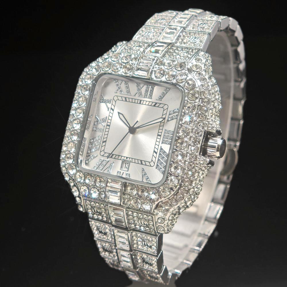Luxury Watch And Jewelry Brand - メンズスクエアクォーツ腕時計,高級ダイヤモンド腕時計,ヒップホップブリンジュエリー,ファッションブランド,ギフト,UNIGUET-AAA