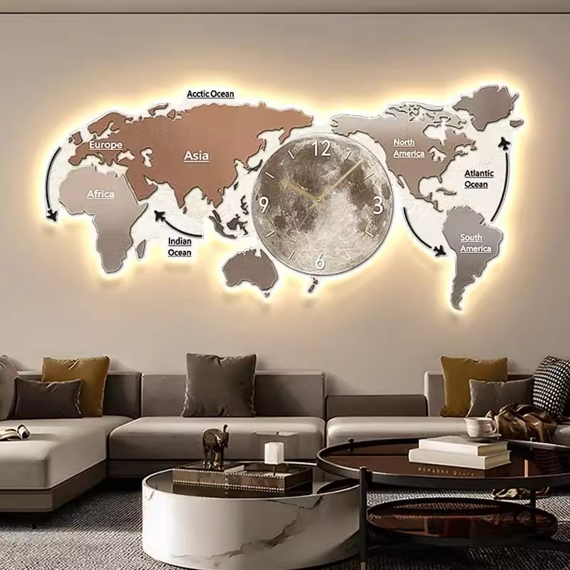 Luxury Watch House - 世界地図発光壁掛け時計 リビングルーム デジタル時計 北欧風高級デザイン 壁掛けランプ ヴィラ