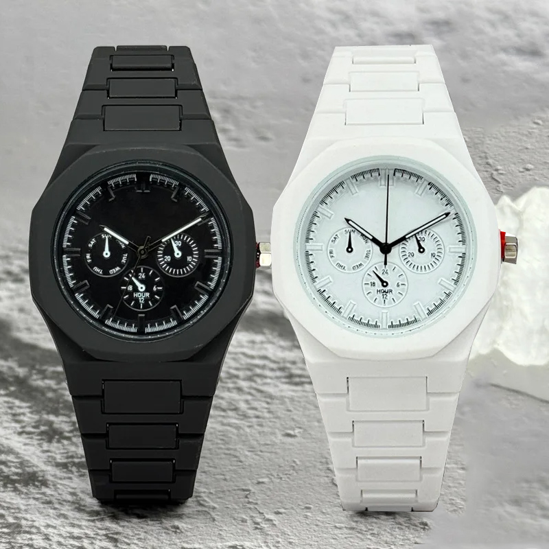 Luxury Watch Exhibition - 有名なブランド偽三目ダイヤル男性女性腕時計ファッションクォーツ時計カジュアルプラスチックバンドレディース腕時計高級時計