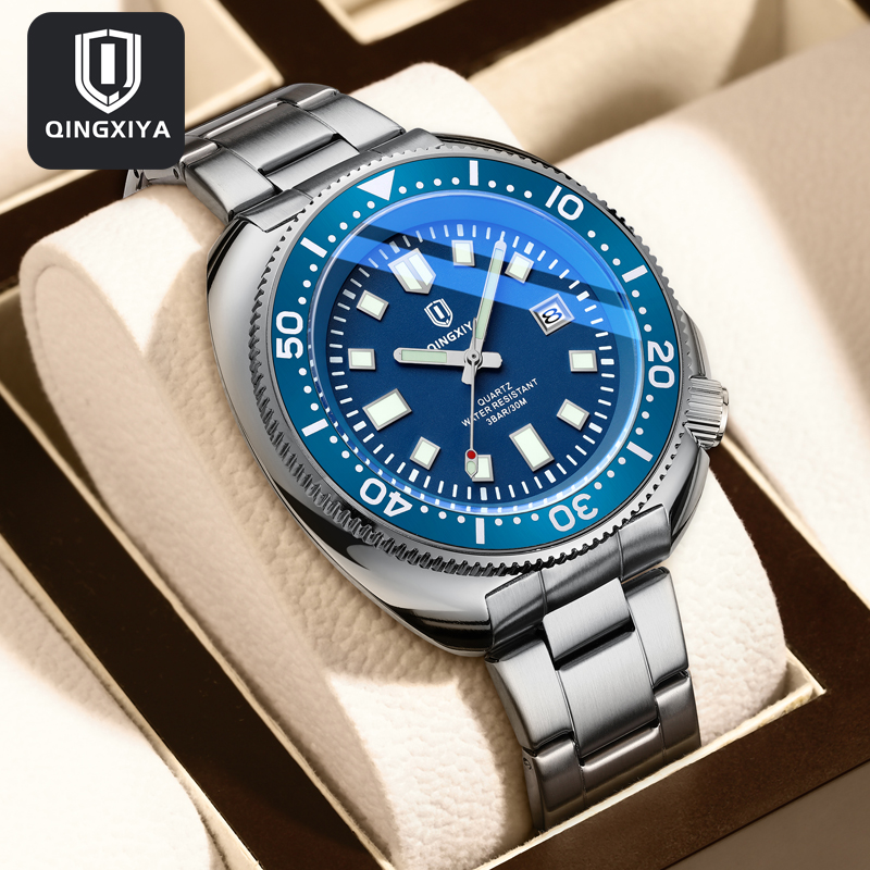 Luxury Watch Exhibition - QINGXIYA ブランドファッションクラシックブルークォーツ時計メンズ高級ステンレス鋼防水カレンダーメンズ腕時計レロジオ Masculino
