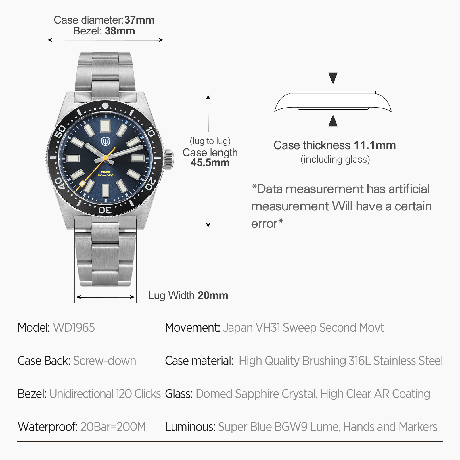Watchdives 37 ミリメートル WD1965 V2 - Luxury Watch Straps のレビューと価格