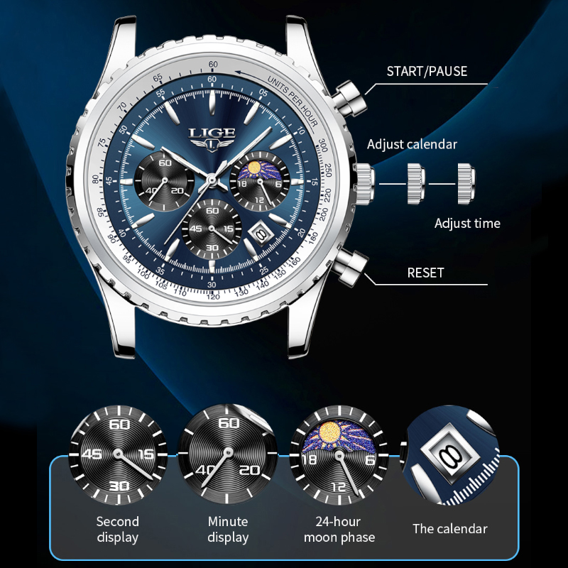 Lige-メンズラグジュアリークォーツ時計、月のフェーズ、ス - Luxury Watch Exhibition のレビューと価格