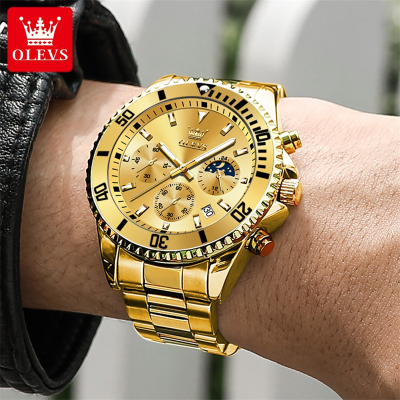 Olevs-高級メンズウォッチ,ミリタリー腕時計,ゴールド, - Luxury Watch Exhibition のレビューと価格