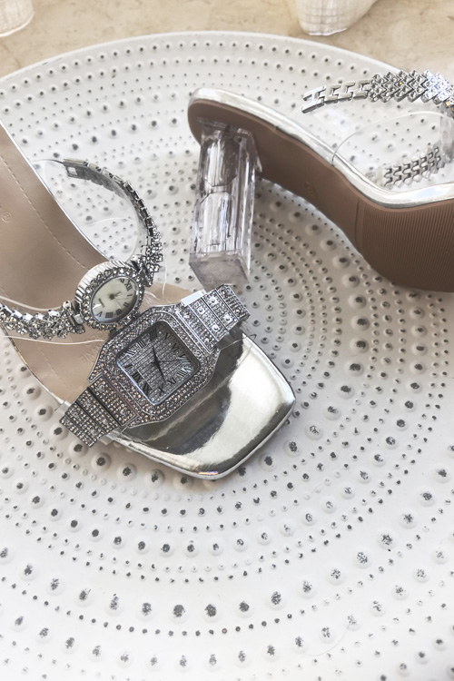オリジナルデザインクリスタルウォッチハイヒールサンダルレディ - Luxury Watch Straps のレビューと価格