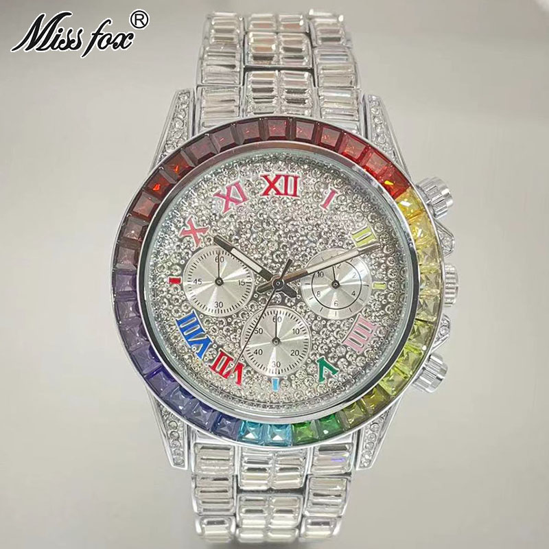 Missfox-男性用の高級クォーツ時計,長方形のレインボー - Luxury Watch Exhibition のレビューと価格