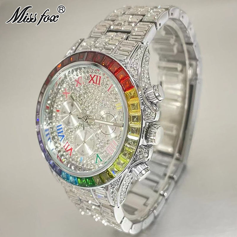 Missfox-男性用の高級クォーツ時計,長方形のレインボー - Luxury Watch Exhibition のレビューと価格