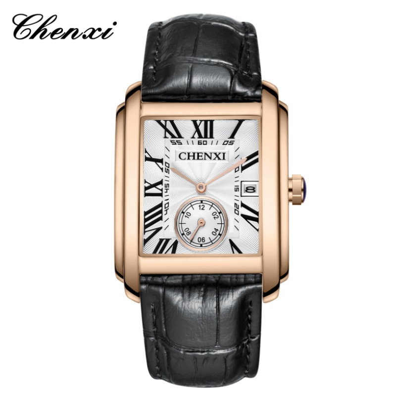 Chenxi-男性用のクラシックなスクエアブラウンレザーウォ - Luxury Watch Exhibition のレビューと価格