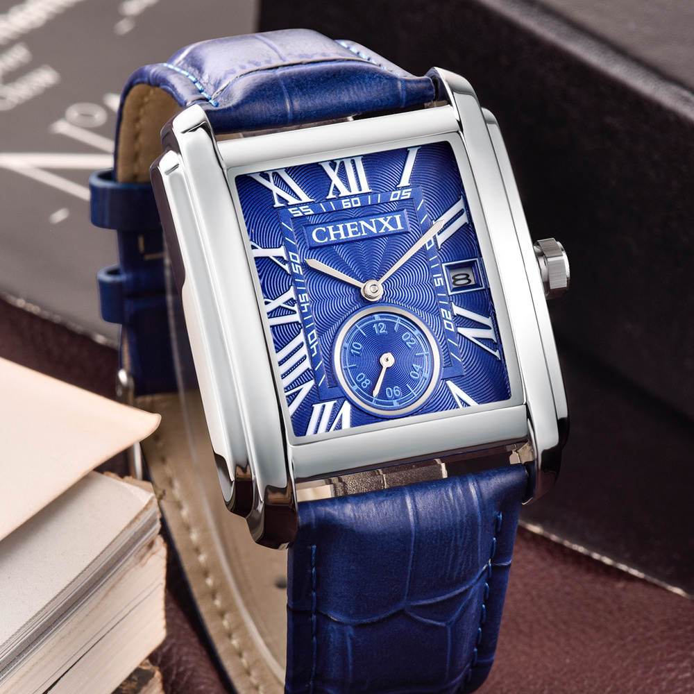 Chenxi-男性用のクラシックなスクエアブラウンレザーウォ - Luxury Watch Exhibition のレビューと価格