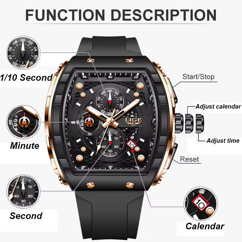 LIGEトップブランド高級メンズ腕時計、スクエアクォーツ腕時 - Luxury Watch Exhibition のレビューと価格