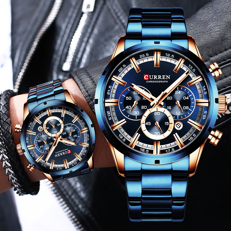 キュレン-男性用ステンレススチールウォッチ,ブルーダイヤル, - Luxury Watch Audemars Piguet のレビューと価格